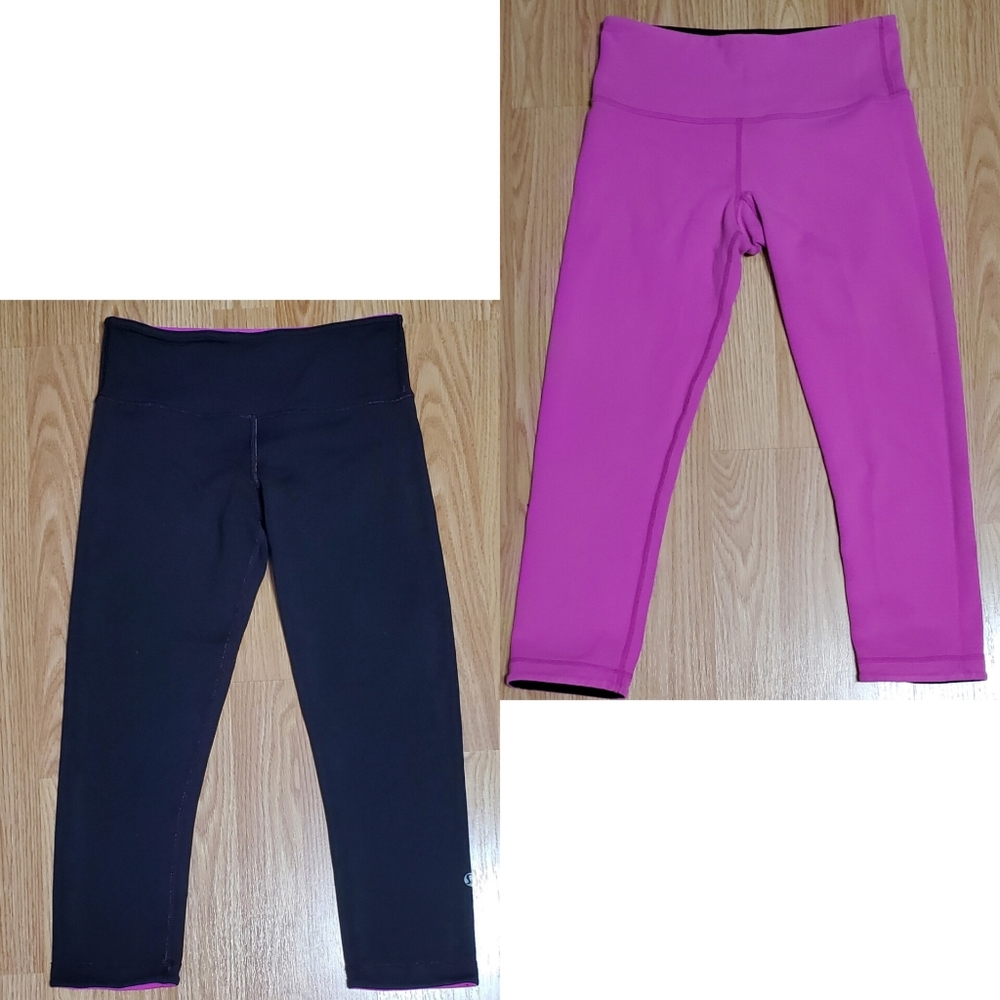 Lululemon size 4 reversible wunder under pull on sports crop leggings black pink - Picture 3 of 15